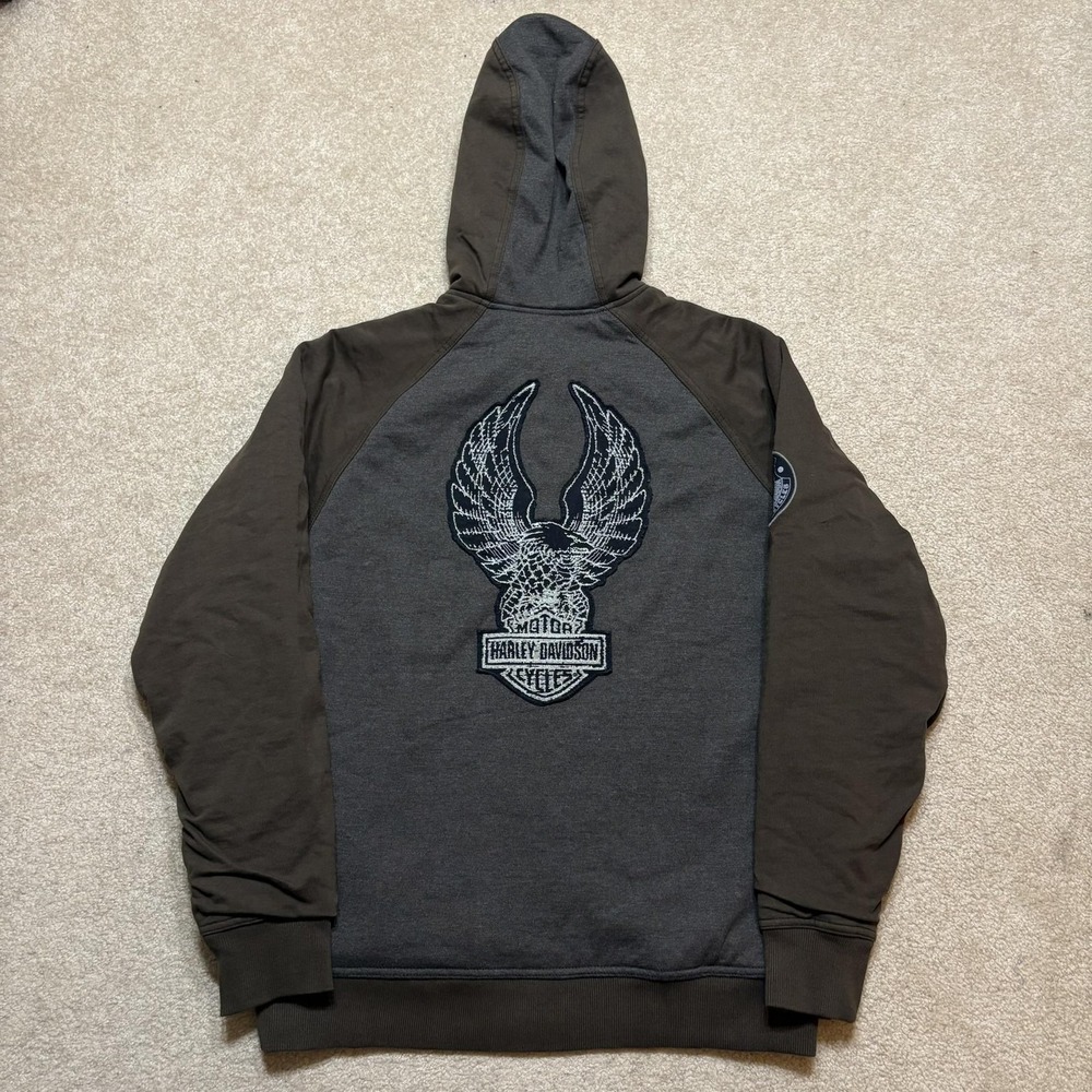 Harley-Davidson Hoodie Sweatshirt Mens Medium Gray Full‎ Zip Sherpa Lined Eagle